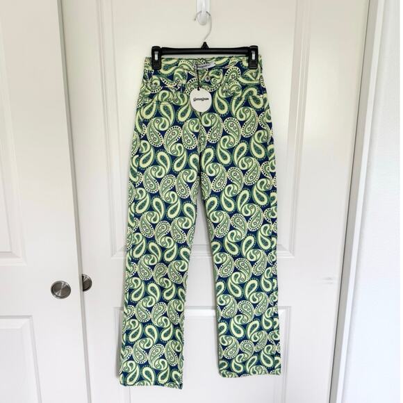 NWT Gimaguas Aletta Denim Jeans Yellow Paisley 36 XS - Picture 2 of 9